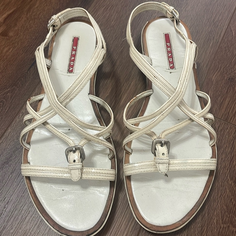 Authentic vintage PRADA white patent sandals sz 8